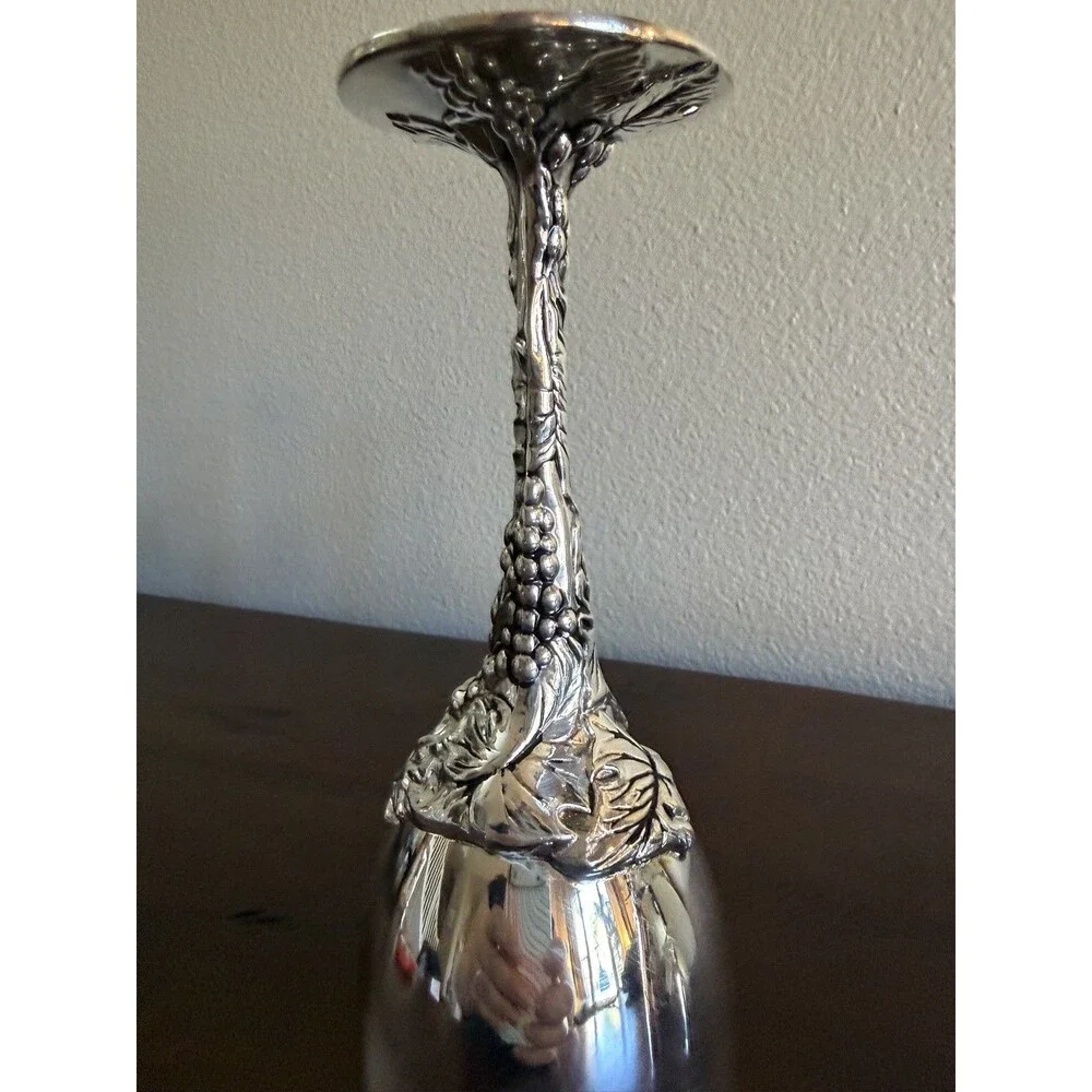 Godinger Silver Tone Wine Goblets Grape Vine Motif On Stems Set Of 2